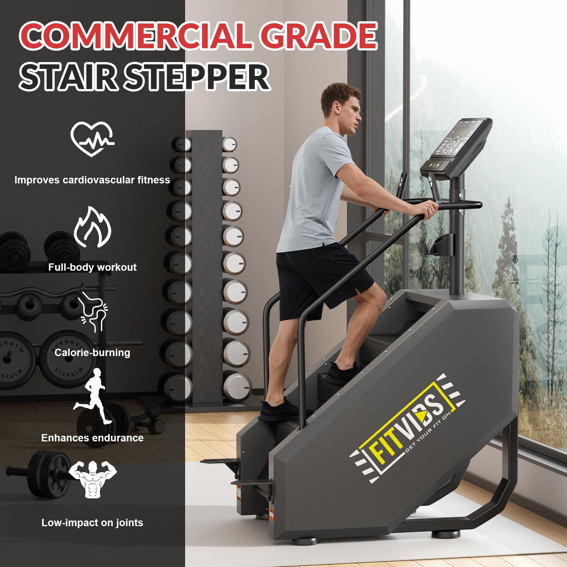 Fitvids Stair Stepper Machine, Commercial Grade Stair Climber with 15 Resistance Levels, Continuous