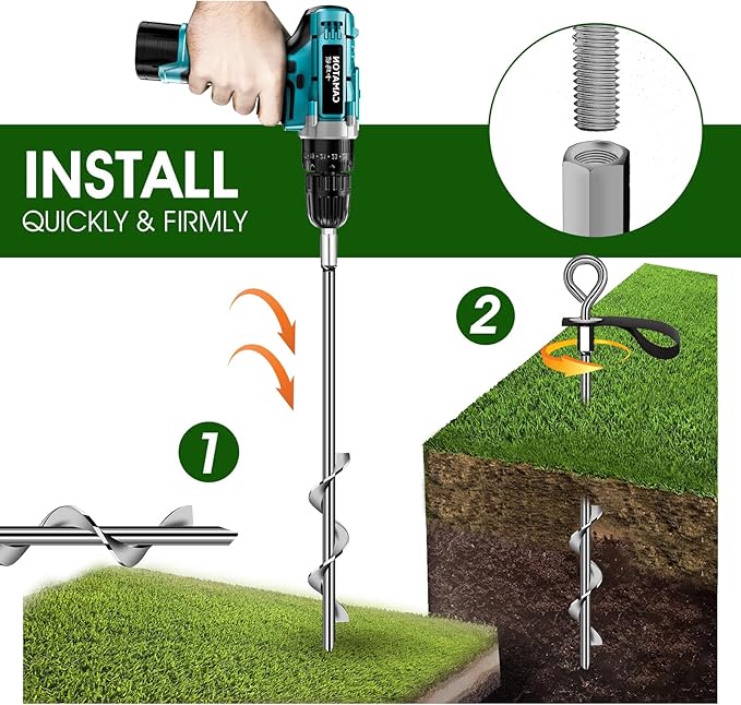 Trampoline Anchors Set of 4 - Heavy Duty Trampoline Stakes - Ground Anchors Resistant High Wind - Ground Stakes Heavy Duty with Straps(Silver-4x15)