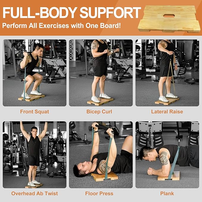 Wood Fitness Board, Wooden Exercise Board with Non-slip Design, Resistance Band Platform, for Band Workout, Stretching, Balance & Flexibility Exercise for Home Gym
