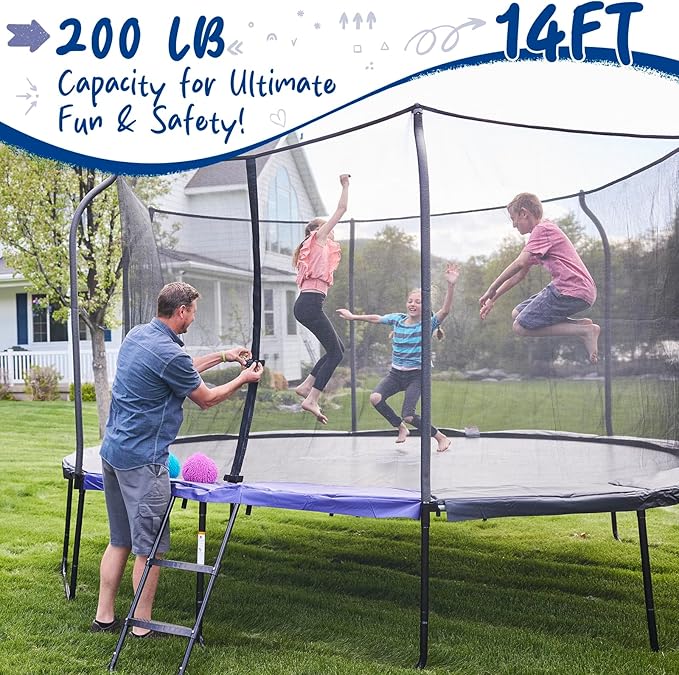 123JUMP by Skywalker Trampolines 10FT 12FT 14FT Outdoor Trampoline with Enclosure and Ladder, Round Recreational Trampoline for Kids with ASTM Approval, Spring Pad Cover, Heavy Duty Jump Mat