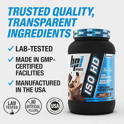 BPI Sports ISO HD Isolate Protein Powder ??100% Whey Isolate, Protein Powder for Muscle Gain - Chocolate Brownie - 1.6 Lb - 23 Servings