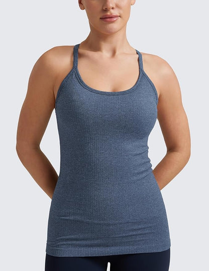 CRZ YOGA Seamless Workout Tank Tops for Women Racerback Athletic Camisole Sports Shirts with Built in Bra