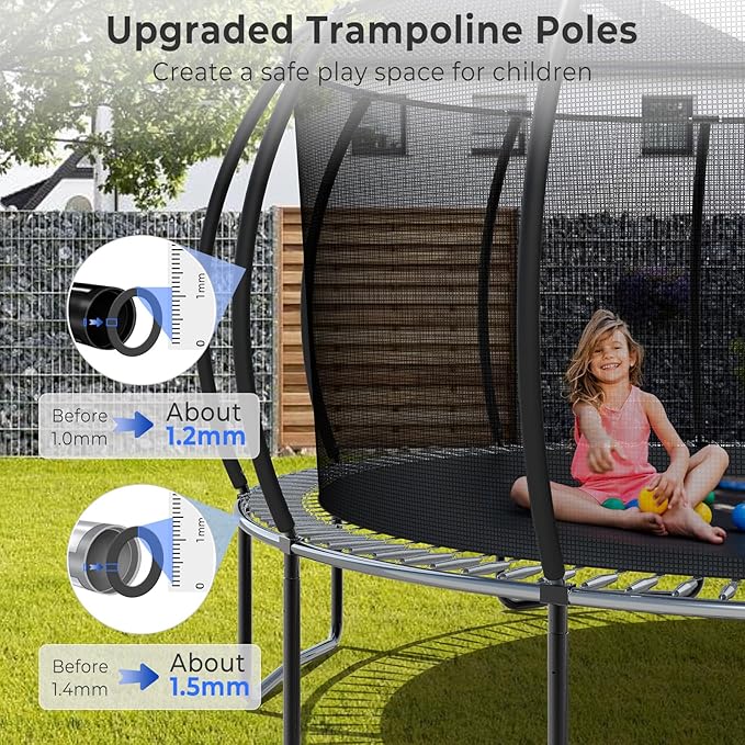 12 14 15 16FT Trampoline Outdoor with Basketball Hoop, Trampoline with Lights for Kids and Adults, Recreational Trampolin with Sprinkler, Stakes