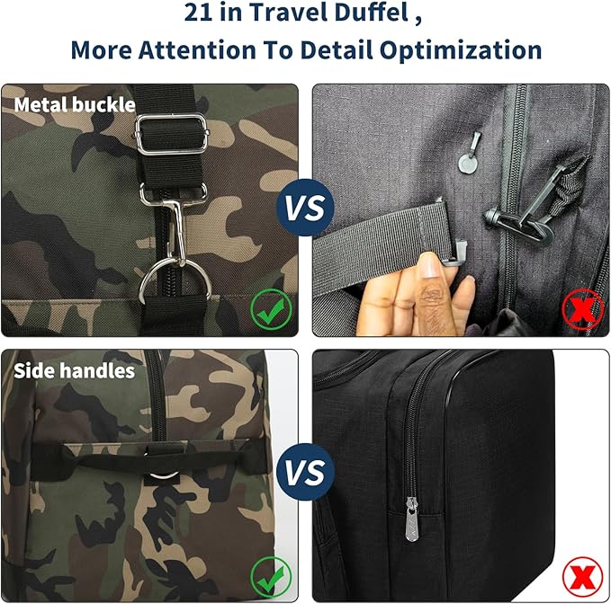 21 inch Gym Bag for Men - 40L Travel Duffel Bag Sport Duffle Bags for Weekend Overnight with Bottom Support (Camouflage)