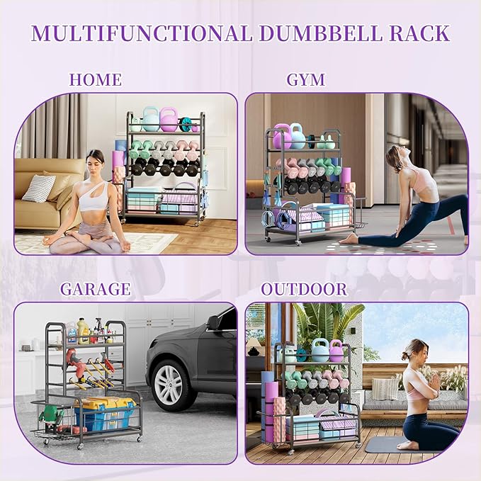 Homeiju 450LBS Dumbbell Rack,Weight Rack for Dumbbells,Weight Rack for Home Gym,Home Gym Storage for Strength Training Dumbbell Racks Stand with Wheels&Hooks