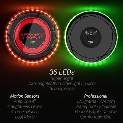 TOSY Bundle of 2 - Flying Disc 36 LEDs - Green + Red