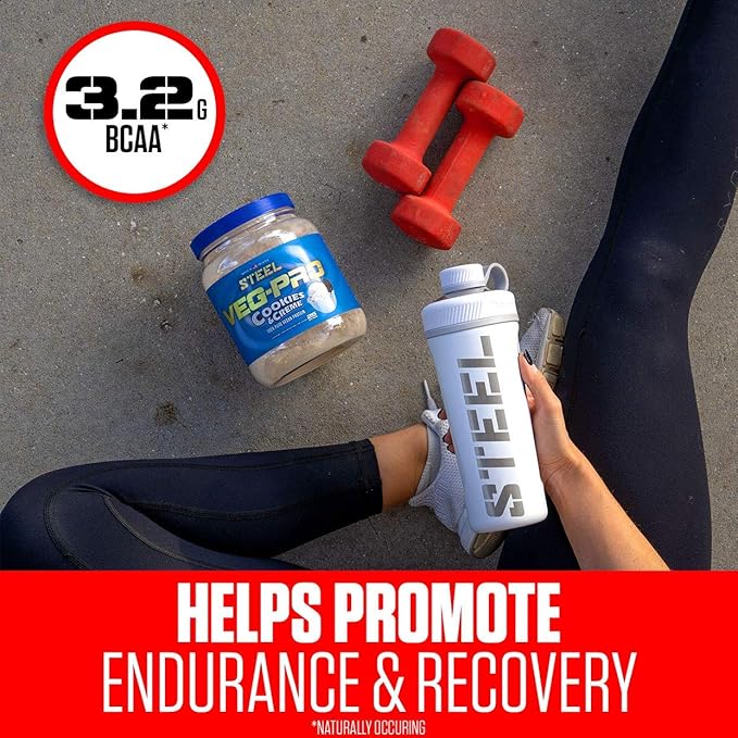 Steel Supplements Veg-PRO | Vegan Protein Powder, Cookies and Creme | 25 Servings (1.65lbs) | Protein Powder with BCAA Amino Acid | Non GMO | Non Dairy | Low Carb Formula