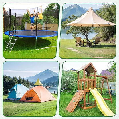 4 Pcs 18" Fully Welded Ground Anchors Shed Anchors Kit with 1/8" Galvanized Cable & Turnbuckles & Carabiners, Heavy Duty Earth Anchors for Sheds Trees Trampoline Greenhouse Swing Set Tent (Green)