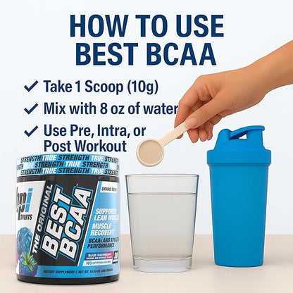 BPI Sports Best BCAA Powder - Muscle Recovery Support - Branched Chain Amino Acids | Building Blocks of Protein and Muscle - Post Workout Recovery ??Hydration - Blue Raspberry, 30 Servings