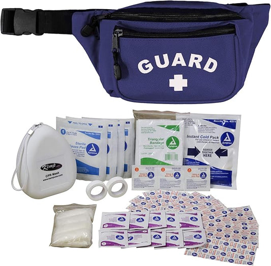 7.50" Navy Blue and White Standard First Aid Kit and Hip Pack
