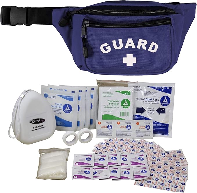 7.50" Navy Blue and White Standard First Aid Kit and Hip Pack