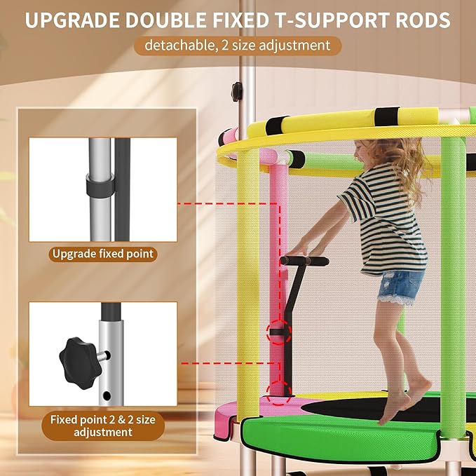 Trampoline for Kids, Adjustable Baby Toddler Trampoline with Basketball Hoop, Round Bottom Indoor Outdoor Toddler with Enclosure