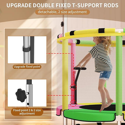 Trampoline for Kids, Adjustable Baby Toddler Trampoline with Basketball Hoop, Round Bottom Indoor Outdoor Toddler with Enclosure