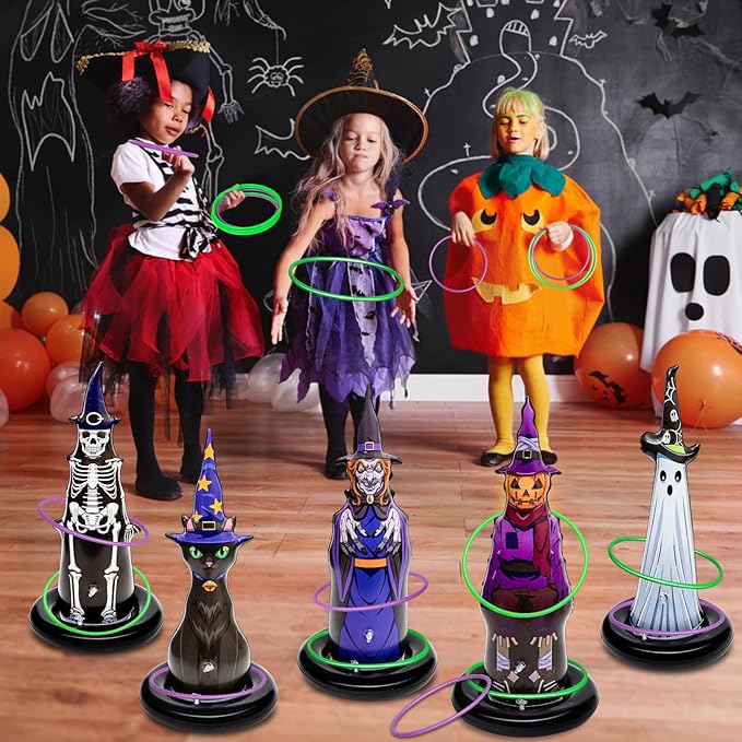 5Pcs Inflatable Halloween Ring Toss Game,Halloween Games for Kids,Adults,Family Party Favor Indoor Outdoor Game Garden Toys