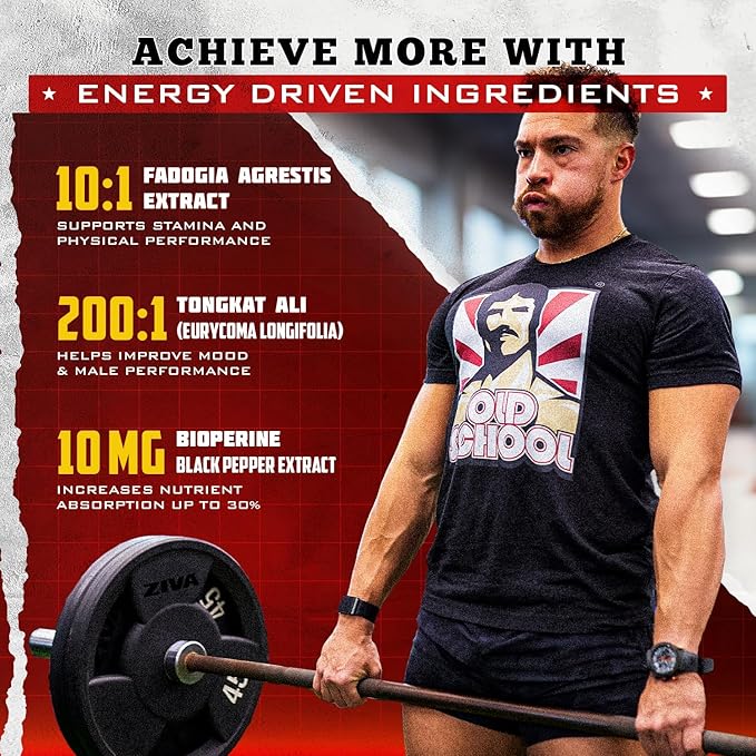 Old School Labs Testosterone Supplement for Men ??Fadogia Agrestis 1500mg Max Potency + Tongkat Ali & BioPerine® ??Muscle Growth, Recovery, Drive & Stamina ??120 Caps, 40 Servings