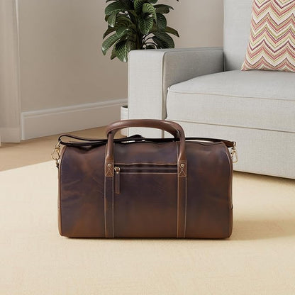 KomalC 24 Inch Leather Duffel Bags for Men and Women Travel Overnight Weekend Leather Bags Sports Gym Duffle for Men (Brown Distressed Tan)