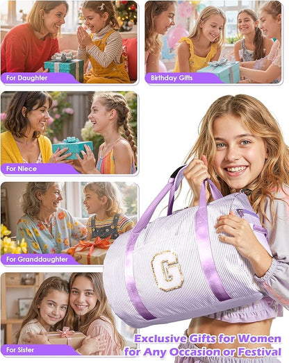 Birthday Gift for Daughter, Girl Gym Bag, Kids Initial Overnight Duffel Bags with Shoe Compartment, Personalized Dance Bag with Makeup Pouch, Teen Girl Gifts Trendy Stuff (Letter B)