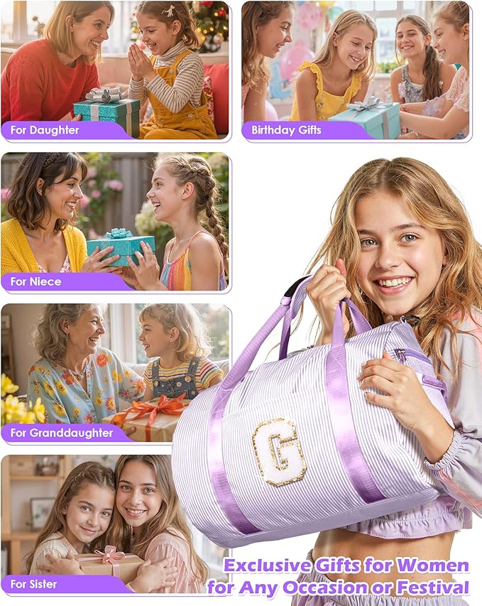 Trendy Gifts for Granddaughter, Girl Gym Bag, Kids Initial Overnight Duffel Bags with Shoe Compartment, Personalized Dance Bag with Makeup Pouch, Niece Girls Birthday Gift (Letter M)