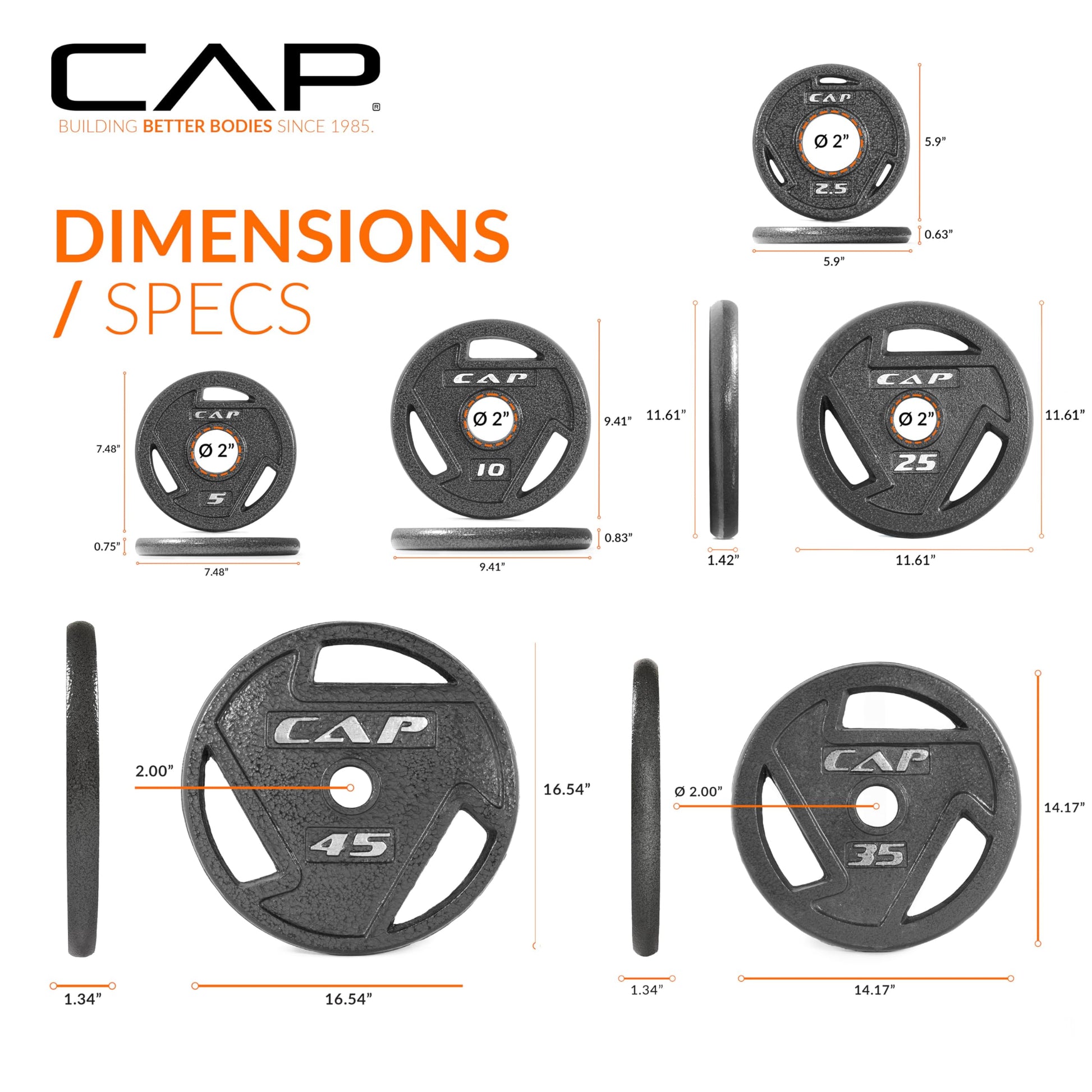 CAP Barbell 285 LB Elite Olympic 2-Inch Cast Iron Weight Plate Set