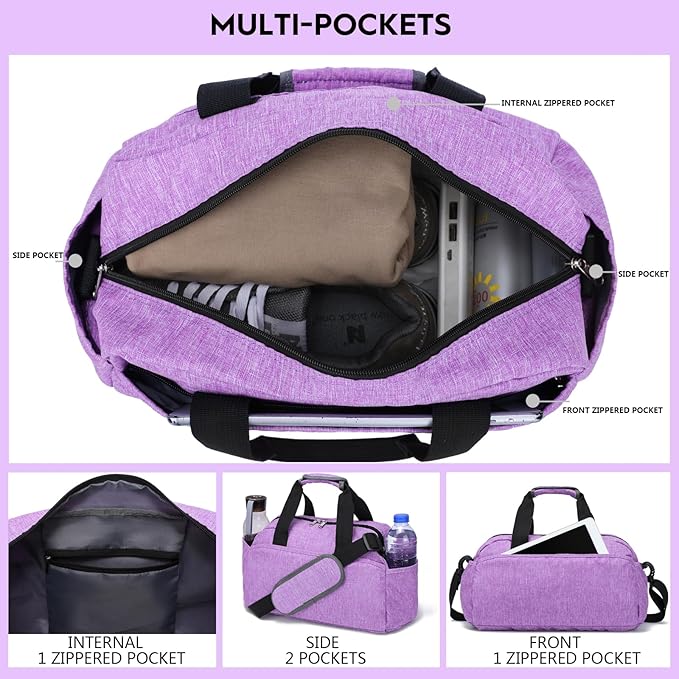 14 inch Small Gym Bag for Women & Men, Mini Duffel Bag for Travel Sports Lightweight Carry On Bag, Light Purple