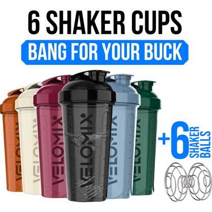 VELOMIX 6 Pack 28oz Protein Shaker Bottle for Protein Mixes, Earth Tones
