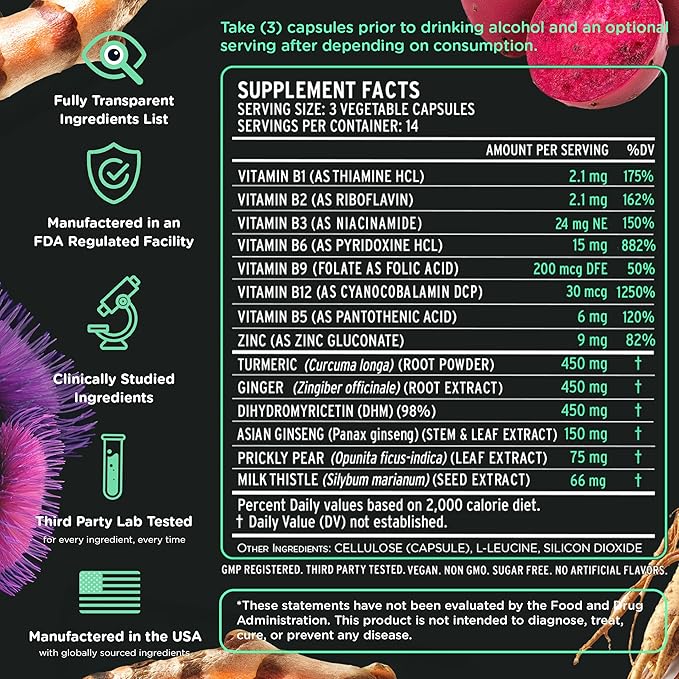 SuperBonsai Super Recovery Capsules for Post Celebration and Morning Relief - All Natural Holistic Support - 3 Capsules Taken Before Drinking and an Optional Serving After (14 Servings)
