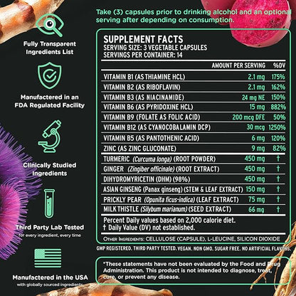 SuperBonsai Super Recovery Capsules for Post Celebration and Morning Relief - All Natural Holistic Support - 3 Capsules Taken Before Drinking and an Optional Serving After (42 Servings)