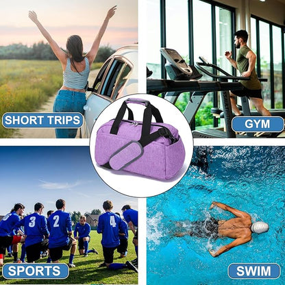 14 inch Small Gym Bag for Women & Men, Mini Duffel Bag for Travel Sports Lightweight Carry On Bag, Light Purple