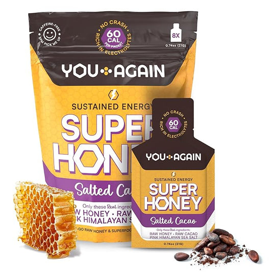 You Again Super Honey Clean Energy Gel, Himalayan Salted Cacao | Electrolyte Replenishment Running Fuel | Endurance Workouts & Cycling Gel | Paleo & Carnivore Snack | Gluten-Free | USA Made | 8-Pack