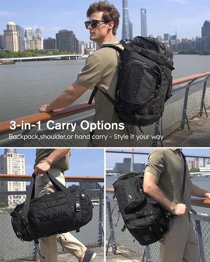 Tolaccea Gym Bag for Men with Shoe Compartment Wet Pocket, 40L Convertible Duffle Bag Gym Backpack Waterproof Sports Travel Bags with Extra 16'' Laptop Bag, 3-in-1 Workout Duffel Carry On for Airplane