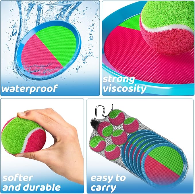 Toss and Catch Ball Game Set, Beach Outdoor Toys for Kids Boys with Paddle, Balls and Storage Bag, Yard Backyard Outside Indoor Toys Games Gifts for Kids Boys Girls Ages 3 4 5 6 7 8 9 10