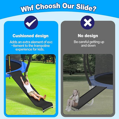 Trampoline Ladder Slide Kit, Trampoline Universal 3 Steps Wide Ladder & Buffer Slide,Universal Step Slider for 10ft 12ft 14ft 15ft 16ft Trampoline, Easy to Climb and Slider for Children/Kids