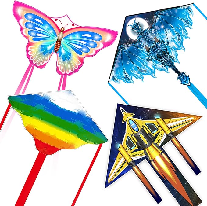 4Pack Large Kite Set - Easy to Fly for Kids Adults, Beach & Park & Outdoor Activities, Perfect for Easter and Festival