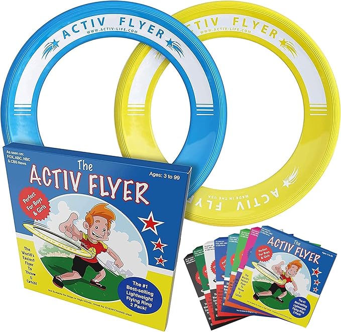 Activ Life Kid’s Flying Rings (2 Pack) They Fly Straight & Don’t Hurt, 80% Lighter Than Standard Rings - Replace Screen Time with Healthy Family Fun - Get Outside & Play