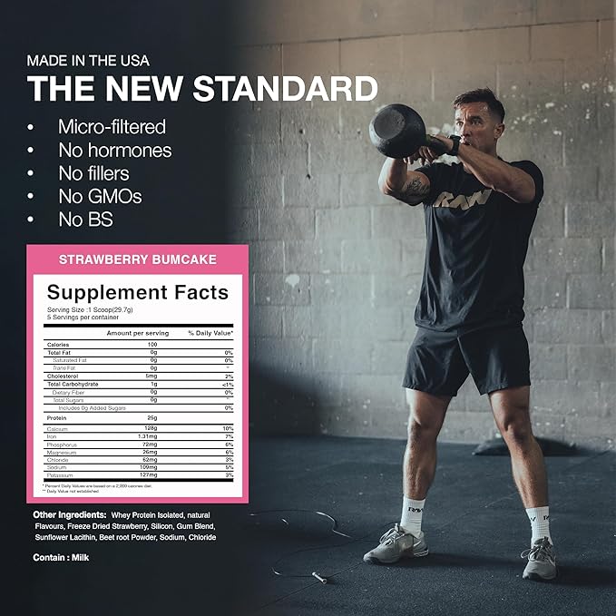 RAW Whey Isolate Protein Powder, Strawberry BumCake (CBUM Itholate Protein) - 100% Grass-Fed Sports Nutrition Powder for Muscle Growth & Recovery - Low-Fat, Low Carb, Naturally Flavored - 25 Servings