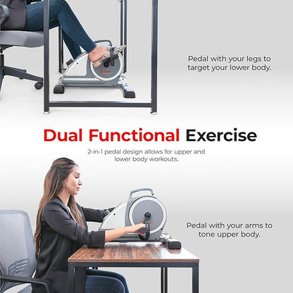 Sunny Health & Fitness Dual Function Under-Desk Bike Trainer, Mini Exercise Machine for Senior Training, Arm/Leg Cardio Cycle Workout, Optional Magnetic, Motorized w/Free SunnyFit App Connection