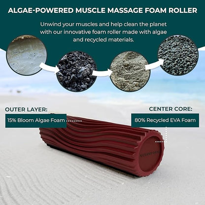 Oceanfoam Tidal Roller - Maroon - Muscle Massage Foam Roller for Back Pain & Stretching - Firm and Ergonomic Wide Wave Textured - Yoga, Athletics, & Wellness - Full Size, 20" x 5"