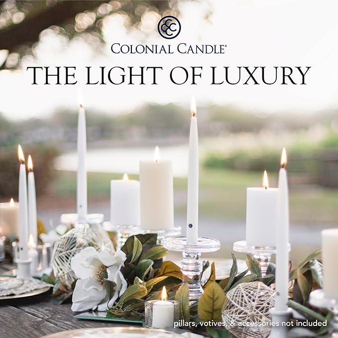 Colonial Candle Unscented Taper Candle, Classic Collection, White, 12 In, Pack of 12 - Up to 10 Hours Burn