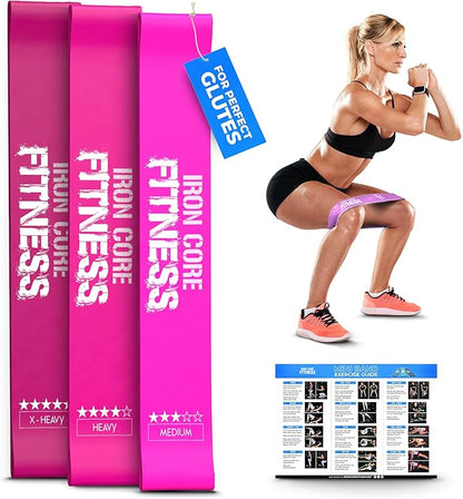 Latex Mini Resistance Bands Sets for Trainers, Bootcamp, Gym for Men and Women in Fun Colors - Ebook, Videos and Workout Chart Included by Iron Core Fitness