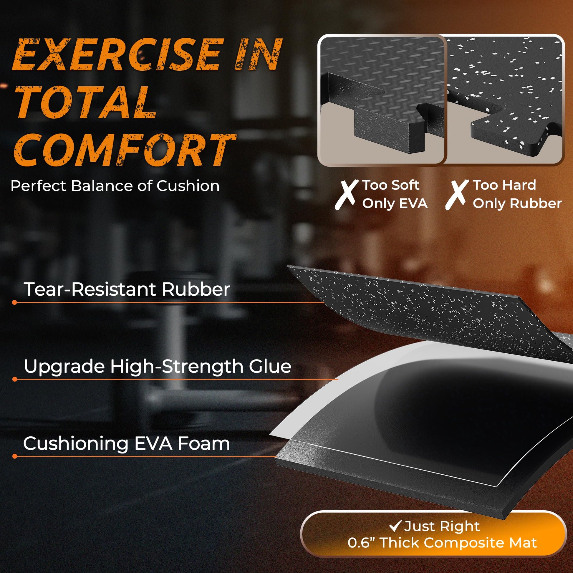 PRAISUN 0.6" Thicker Rubber Top 48 Sq Ft Gym Flooring for Home Gym