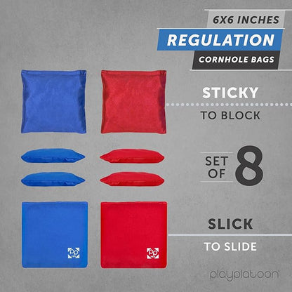 Professional Cornhole Bags - Set of 8 Regulation All Weather Double Sided - Sticky Side/Slick Side Bean Bags for Pro Corn Hole Game