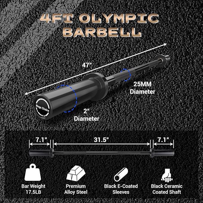 Barbell Bar for Weightlifting - 7FT Heavy Duty (1500LB/700LB), 4FT Short (500LB), 47" EZ Curl Bar - Fits 2" Standard Plates - Home Gym Strength Training
