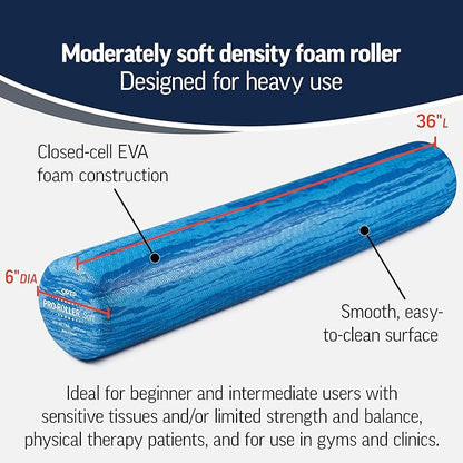 OPTP PRO-Roller Soft Density Foam Roller ??Low Density Soft Foam Roller for Physical Therapy, Pilates, Yoga Foam Roll Exercises, and Muscle Recovery- Blue 36" x 6"