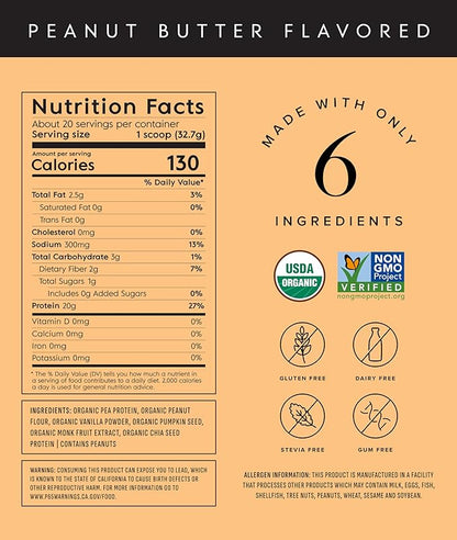 Truvani Vegan Pea Protein Powder | Peanut Butter | 20g Organic Plant Based Protein | 20 Servings | Keto | Gluten & Dairy Free | Low Carb | No Added Sugar