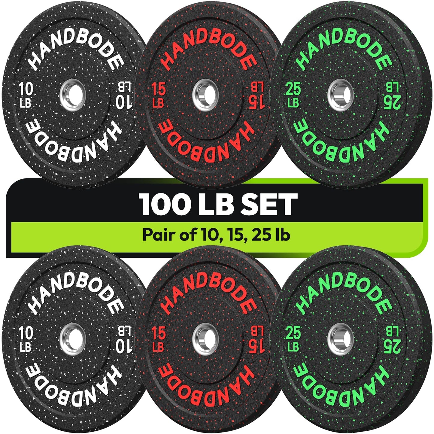 HANDBODE 2-Inch High-Bounce Bumper Plate, Olympic Weight Plates 100 lb Set