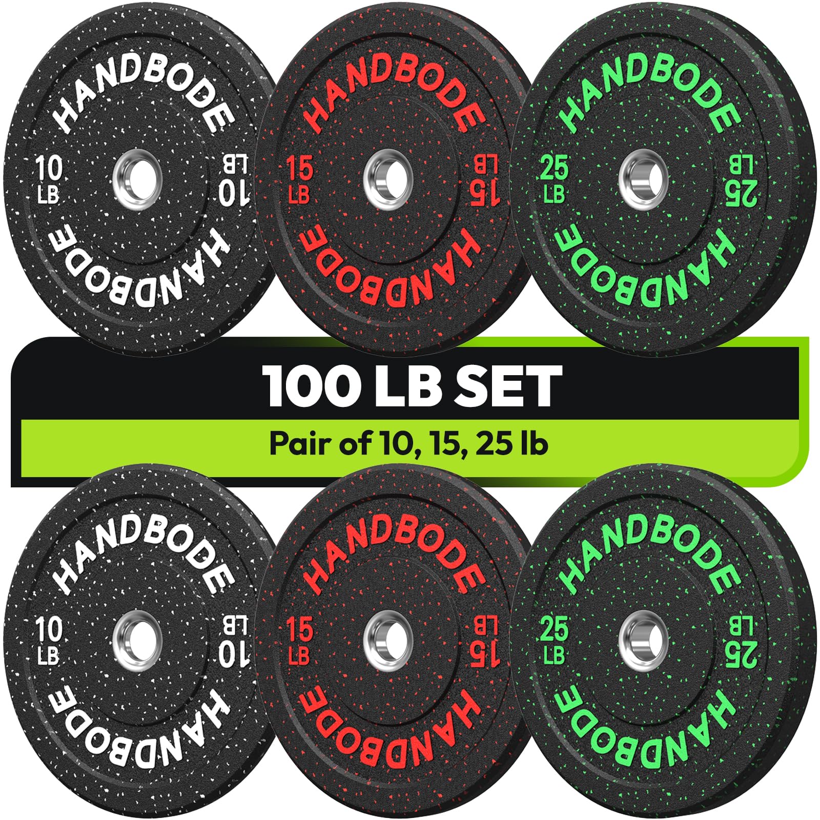 HANDBODE 2-Inch High-Bounce Bumper Plate, Olympic Weight Plates 100 lb Set