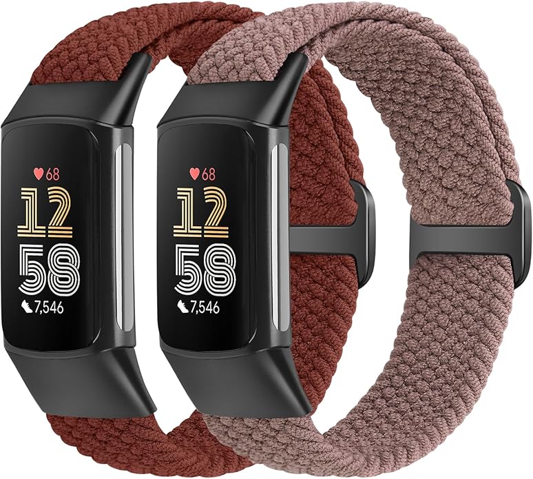 Elastic Braided Bands Compatible with Fitbit Charge 5/Fitbit Charge 6 for Women Men, Breathable Adjustable Stretchy Nylon Loop Sport Replacement Wristbands for Fitbit Charge 6 Charge 5 Straps