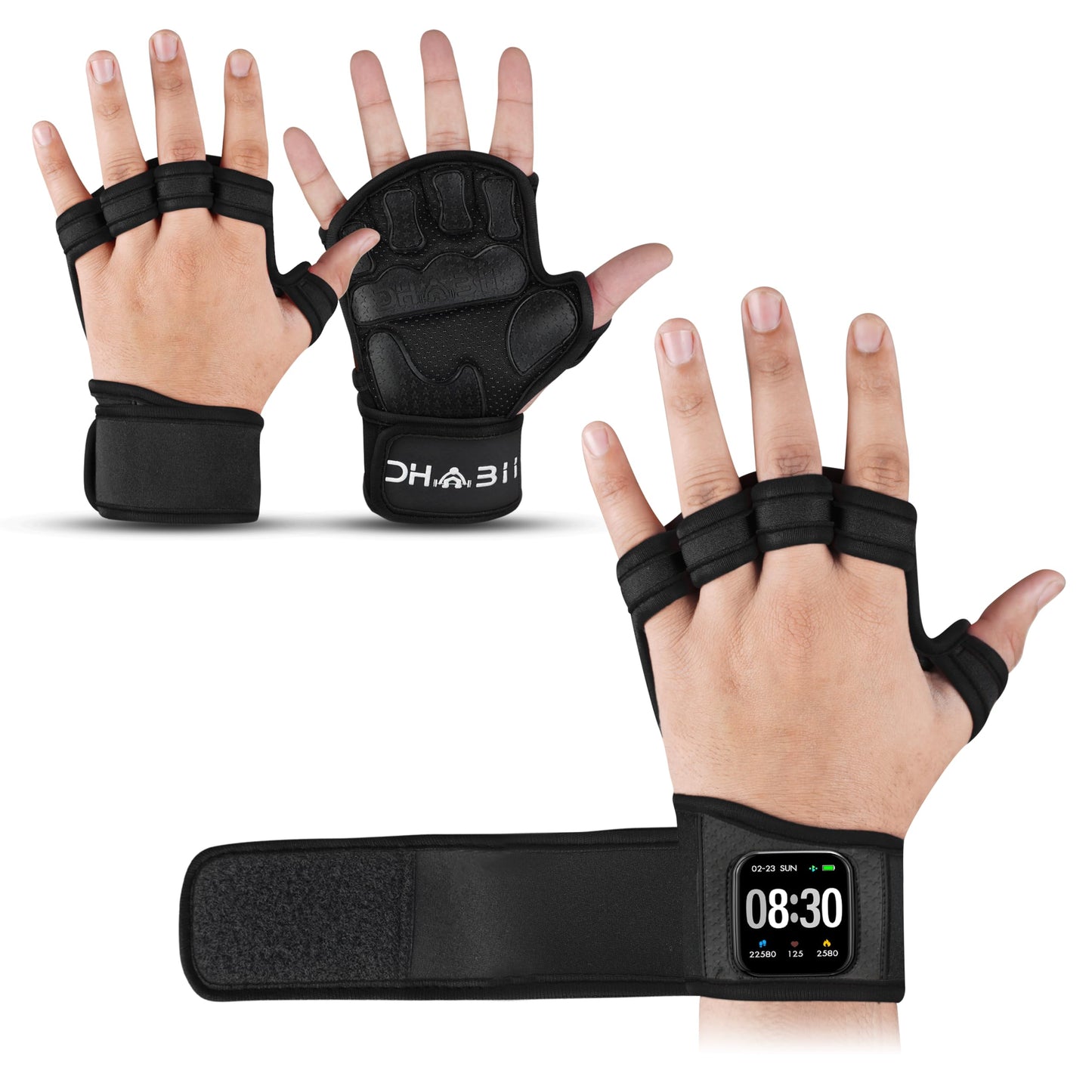 Dhabii Workout Gloves for Men & Women, Smartwatch Compatible Ventilated Gym Gloves with Wrist Wrap