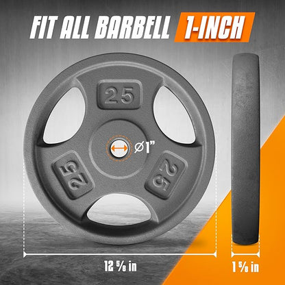 Yes4All Standard 1-Inch Grip Weight Plates, Cast Iron with Multiple Sizes from 2.5 lb to 35 lb for Strength Training, Weightlifting & Muscle Toning
