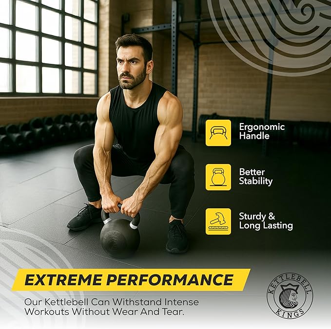 Kettlebell Kings Powder Coated Kettlebell Weights - 9-97 lb Strength Training Kettlebells for Men and Women - Hand Weights Workout Gym Equipment - Weights Set for Home Gym- New